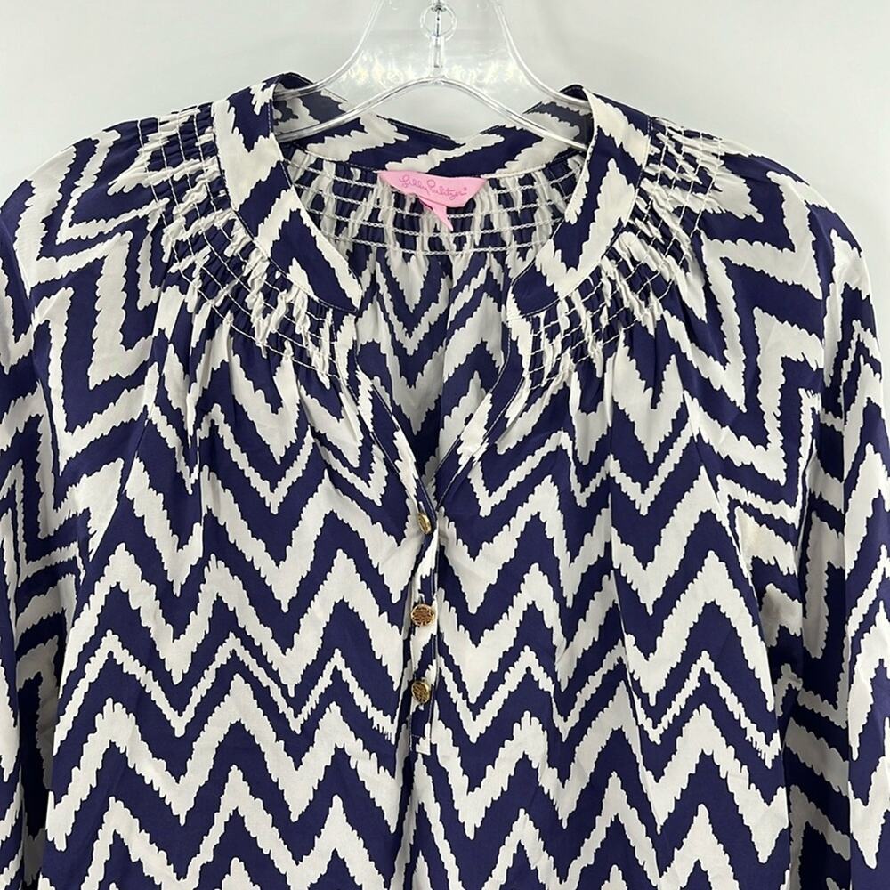 Lilly Pulitzer Women's Elsa 100% Silk Long Sleeve Top - Navy/White - XS